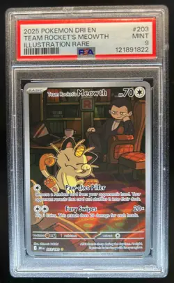 2025 Pokemon SV Destined Rivals DRI EN Team Rocket's Meowth #203/182 PSA 9 - Image 1