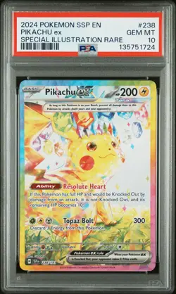2024 POKEMON SSP EN-SURGING SPARKS SPECIAL ILLUSTRATION RARE PIKACHU EX PSA 10 - Image 1