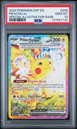 2024 POKEMON SSP EN-SURGING SPARKS SPECIAL ILLUSTRATION RARE PIKACHU EX PSA 10 - Image 1