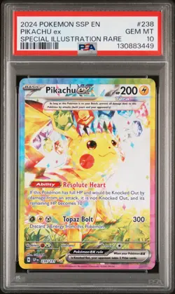 2024 POKEMON SSP EN-SURGING SPARKS SPECIAL ILLUSTRATION RARE PIKACHU EX PSA 10 - Image 1