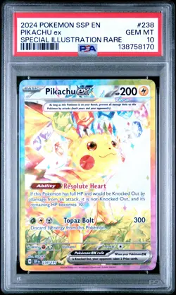2024 POKEMON SSP EN-SURGING SPARKS SPECIAL ILLUSTRATION RARE PIKACHU EX PSA 10 - Image 1