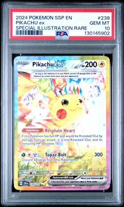 2024 POKEMON SSP EN-SURGING SPARKS SPECIAL ILLUSTRATION RARE PIKACHU EX PSA 10 - Image 1