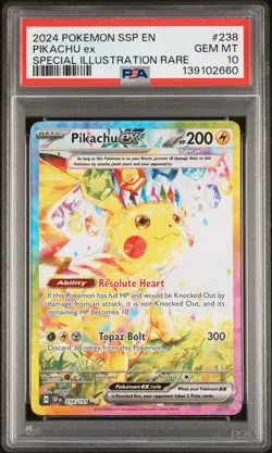2024 POKEMON SSP EN-SURGING SPARKS SPECIAL ILLUSTRATION RARE PIKACHU EX PSA 10 - Image 1