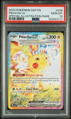 2024 POKEMON SSP EN-SURGING SPARKS SPECIAL ILLUSTRATION RARE PIKACHU EX PSA 10 - Image 1