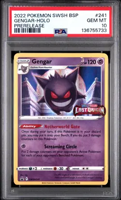 2022 POKEMON SWSH BLACK STAR PROMO PRERELEASE #241 GENGAR-HOLO PSA 10 - Image 1