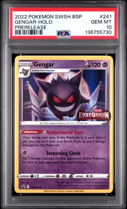 2022 POKEMON SWSH BLACK STAR PROMO PRERELEASE #241 GENGAR-HOLO PSA 10 - Image 1