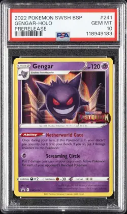 2022 POKEMON SWSH BLACK STAR PROMO PRERELEASE #241 GENGAR-HOLO PSA 10 - Image 1