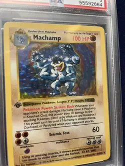 1999 Pokemon Shadowless Base Set 1st Edition Machamp Holo Rare 8/102 #8 PSA 3 VG - Image 1