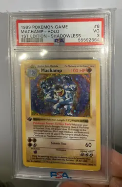 1999 Pokemon Shadowless Base Set 1st Edition Machamp Holo Rare 8/102 #8 PSA 3 VG - Image 5