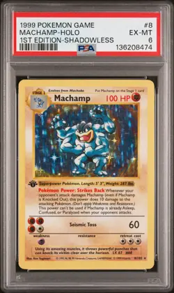 1999 POKEMON BASE SET 1ST EDITION-SHADOWLESS #8 MACHAMP-HOLO PSA 6 - Image 1