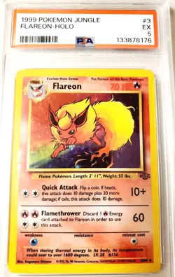Pokemon TCG FLAREON Jungle #3 3/64 Holographic Unlimited Holo Rare PSA 5 Graded! - Image 1