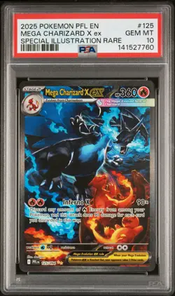 2025 POKEMON PFL EN-PHANTASMAL FLAMES #125 MEGA CHARIZARD X EX PSA 10 - Image 1