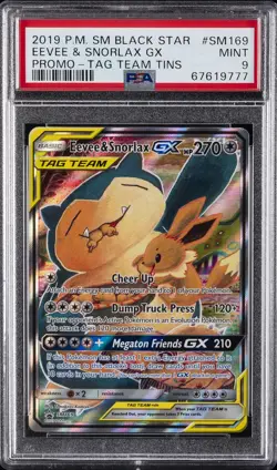 2019 POKEMON SM BLACK STAR PROMO TAG TEAM TINS FULL ART/EEVEE & SNORLAX GX PSA 9 - Image 1
