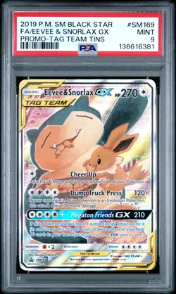 2019 POKEMON SM BLACK STAR PROMO TAG TEAM TINS FULL ART/EEVEE & SNORLAX GX PSA 9 - Image 1