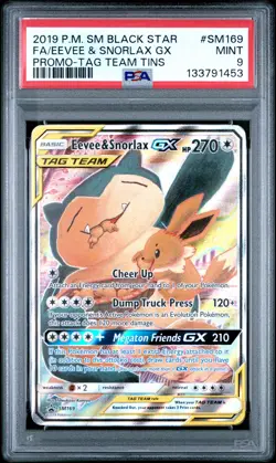 2019 POKEMON SM BLACK STAR PROMO TAG TEAM TINS FULL ART/EEVEE & SNORLAX GX PSA 9 - Image 1