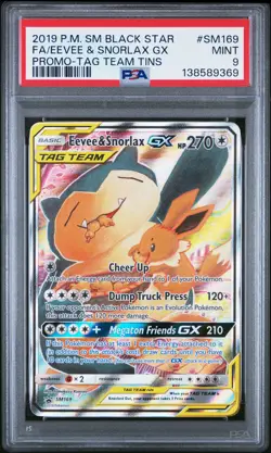 2019 POKEMON SM BLACK STAR PROMO TAG TEAM TINS FULL ART/EEVEE & SNORLAX GX PSA 9 - Image 1