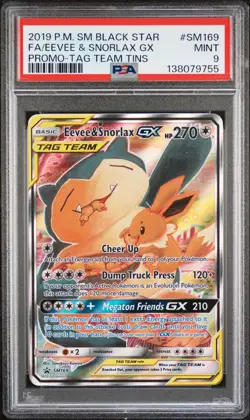2019 POKEMON SM BLACK STAR PROMO TAG TEAM TINS FULL ART/EEVEE & SNORLAX GX PSA 9 - Image 1