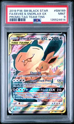 2019 POKEMON SM BLACK STAR PROMO TAG TEAM TINS FULL ART/EEVEE & SNORLAX GX PSA 9 - Image 1