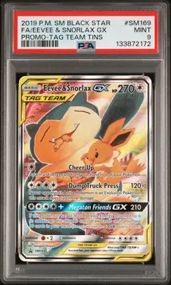 2019 POKEMON SM BLACK STAR PROMO TAG TEAM TINS FULL ART/EEVEE & SNORLAX GX PSA 9 - Image 1