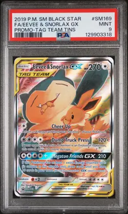 2019 POKEMON SM BLACK STAR PROMO TAG TEAM TINS FULL ART/EEVEE & SNORLAX GX PSA 9 - Image 1