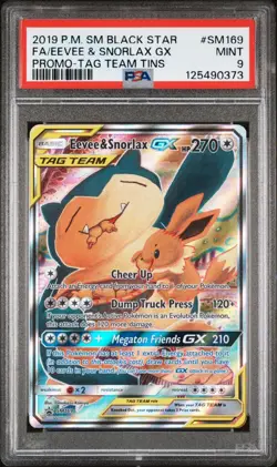 2019 POKEMON SM BLACK STAR PROMO TAG TEAM TINS FULL ART/EEVEE & SNORLAX GX PSA 9 - Image 1