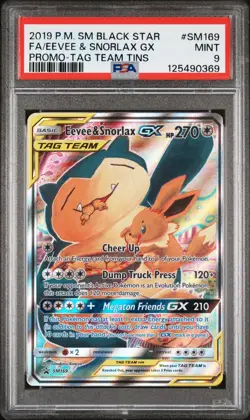2019 POKEMON SM BLACK STAR PROMO TAG TEAM TINS FULL ART/EEVEE & SNORLAX GX PSA 9 - Image 1