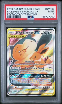 2019 POKEMON SM BLACK STAR PROMO TAG TEAM TINS FULL ART/EEVEE & SNORLAX GX PSA 9 - Image 1