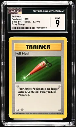 GRAY GREY STAMP Full Heal 82/102 1st Edition Pokemon Base Set CGC 9 Mint - Image 1