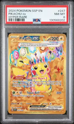 2024 POKEMON SSP EN-SURGING SPARKS HYPER RARE #247 PIKACHU EX PSA 8 - Image 1