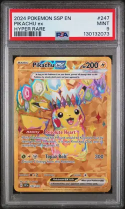 2024 POKEMON SSP EN-SURGING SPARKS HYPER RARE #247 PIKACHU EX PSA 9 - Image 1