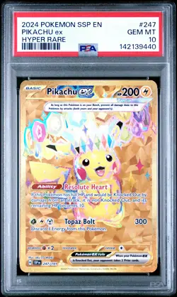 2024 POKEMON SSP EN-SURGING SPARKS HYPER RARE #247 PIKACHU EX PSA 10 - Image 1