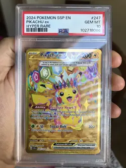 2024 POKEMON SSP EN-SURGING SPARKS HYPER RARE #247 PIKACHU EX PSA 10 - Image 1