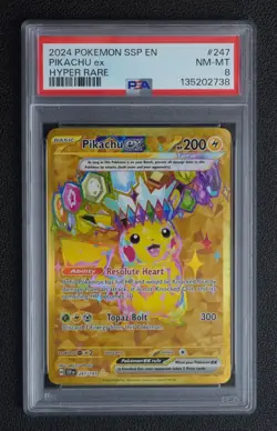 2024 POKEMON SSP EN-SURGING SPARKS 247 PIKACHU EX HYPER RARE PSA 8 - Image 1
