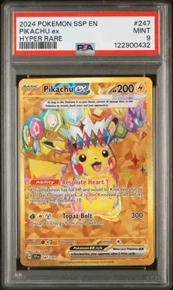 2024 POKEMON SSP EN-SURGING SPARKS PIKACHU ex#247 HYPER RARE PSA 9 - Image 1