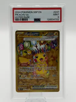 2024 Pikachu PSA 9 EX Pokemon SSP EN Surging Sparks Holo Hyper Rare Gold 247/191 - Image 1