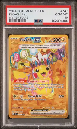 2024 POKEMON SSP EN-SURGING SPARKS HYPER RARE #247 PIKACHU EX PSA 10 - Image 1