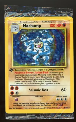 Pokemon TCG Card Machamp 8/102 Holo Rare 1st Edition Base Set Sealed NM - Image 1