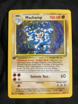 RARE Vintage Pokemon TCG 1st Edition 8/102 Base Set Holo 1999 Machamp LP Card!! - Image 1