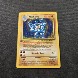 Pokemon TCG Base Set 1st Edition Machamp Cosmic Holo Rare Card 8/102 - Image 1