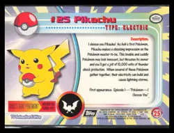 1999 Topps Pokemon Blue Logo TV Animation Edition Pikachu #25 - Image 2