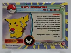 Pokemon Pikachu #25 1999 Topps TV Animation Edition Blue Logo - Image 2