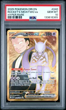 2025 POKEMON DRI EN-DESTINED RIVALS HYPER RARE TEAM ROCKET'S MEWTWO EX PSA 10 - Image 1