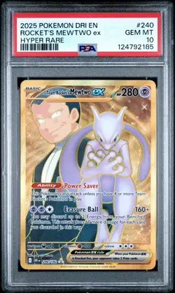 2025 POKEMON DRI EN-DESTINED RIVALS HYPER RARE TEAM ROCKET'S MEWTWO EX PSA 10 - Image 1