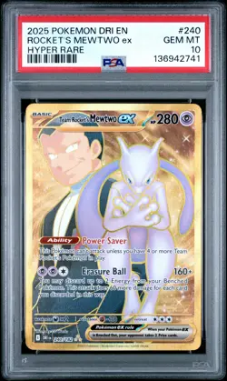2025 POKEMON DRI EN-DESTINED RIVALS HYPER RARE TEAM ROCKET'S MEWTWO EX PSA 10 - Image 1