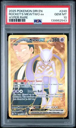 2025 POKEMON DRI EN-DESTINED RIVALS HYPER RARE TEAM ROCKET'S MEWTWO EX PSA 10 - Image 1