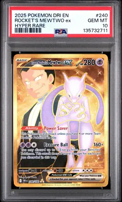 2025 POKEMON DRI EN-DESTINED RIVALS HYPER RARE TEAM ROCKET'S MEWTWO EX PSA 10 - Image 1