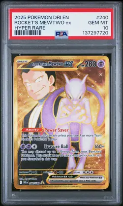 2025 POKEMON DRI EN-DESTINED RIVALS HYPER RARE TEAM ROCKET'S MEWTWO EX PSA 10 - Image 1