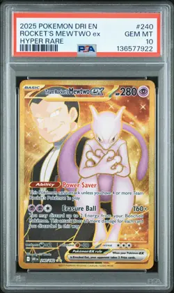 2025 POKEMON DRI EN-DESTINED RIVALS HYPER RARE TEAM ROCKET'S MEWTWO EX PSA 10 - Image 1