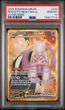 2025 POKEMON DRI EN-DESTINED RIVALS HYPER RARE TEAM ROCKET'S MEWTWO EX PSA 10 - Image 1