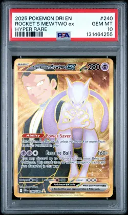 2025 POKEMON DRI EN-DESTINED RIVALS HYPER RARE TEAM ROCKET'S MEWTWO EX PSA 10 - Image 1